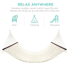 Cotton Rope 2-Person Double Hammock w/ Spreader Bars, Carrying Case