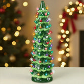 18in Ceramic Christmas Tree, Hand-Painted Holiday Decor w/ LED Lights