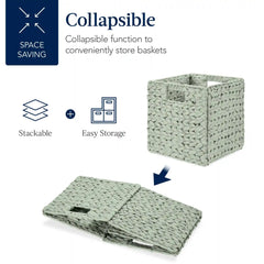 Set of 5 Collapsible Hyacinth Storage Baskets w/ Inserts - 10.5x10.5in