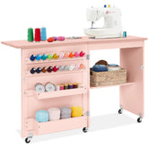 Folding Sewing Table Multipurpose Craft Station & Side Table w/ Wheels