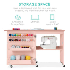 Folding Sewing Table Multipurpose Craft Station & Side Table w/ Wheels