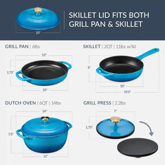 Non-Stick Pot & Pan Cookware Set, Cast Iron Skillet, Pan, Press, Dutch Oven