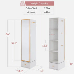 Rotating Mirror w/ Storage Cabinet, Swivel Jewelry Armoire, Shelves, Hooks