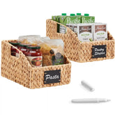 Storage Pantry Baskets for Organizing, Wicker Basket w/ Built-in Handles