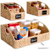 Water Hyacinth Pantry Storage Baskets, Wicker Baskets w/ Built-in Handles