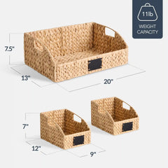 Water Hyacinth Pantry Storage Baskets, Wicker Baskets w/ Built-in Handles