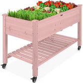 Mobile Raised Garden Bed Elevated Planter w/ Wheels, Shelf - 48x24x32in