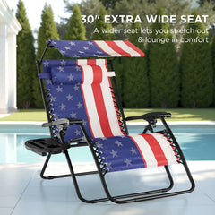 30" Wide Folding Zero Gravity Patio Lounge Chair w/Adjustable Canopy Shade