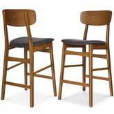 2-Piece Farmhouse Counter Height Bar Stool Set w/ Cushioned Seat, Backrest