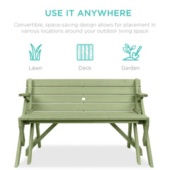 2-in-1 Outdoor Interchangeable Wooden Picnic Table/Garden Bench