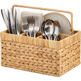 Handwoven Silverware Organizer w/ Handle, 4 Compartments