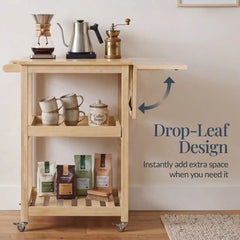 Rolling Kitchen Island Cart w/ Drop Leaf Extension, Solid Wood