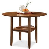 42" Round Drop Leaf Dining Table For 4, Solid Wood Table W/ Storage Shelf