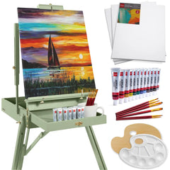 Art Easel for Painting, Portable Adjustable Tripod with 32-Piece Art Set