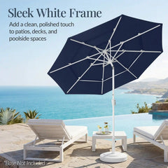 10ft 3-Tier Patio Market Umbrella White Pole, Push Button Tilt, Crank Lift