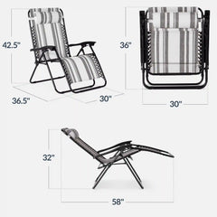 Set of 2 Extra Wide Adjustable Zero Gravity Patio Chair Recliners