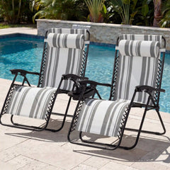 Set of 2 Extra Wide Adjustable Zero Gravity Patio Chair Recliners