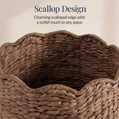 Scalloped Large Round Laundry Hamper, Handwoven Laundry Basket