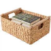 Wicker Storage Basket, Shelf Basket w/ Wooden Handles