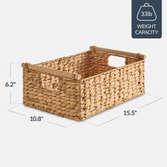 Wicker Storage Basket, Shelf Basket w/ Wooden Handles
