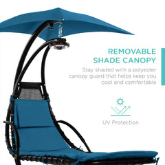 Hanging LED-Lit Curved Chaise Lounge Chair w/ Pillow, Canopy, Stand