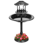 Solar Lighted Outdoor Pedestal Bird Bath w/ Planter, Decorative Bird Cage