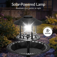 Solar Lighted Outdoor Pedestal Bird Bath w/ Planter, Decorative Bird Cage