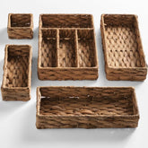 5PC Flatware Organizer Set, Woven Modular Silverware & Utensil Drawer Trays