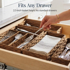 5PC Flatware Organizer Set, Woven Modular Silverware & Utensil Drawer Trays