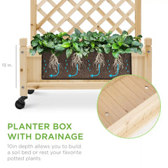 Set of 2 Wood Planter Box & Lattice Trellis w/ Optional Wheels - 48in