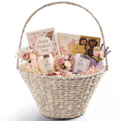 Handwoven Large Mother's Day Gift Basket, 20in Basket w/Collapsible Handle