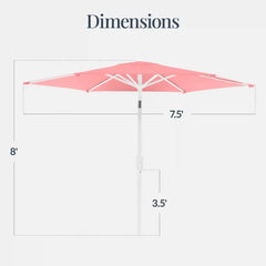 7.5ft Patio Market Umbrella with White Pole, Push Button Tilt and Crank Lift