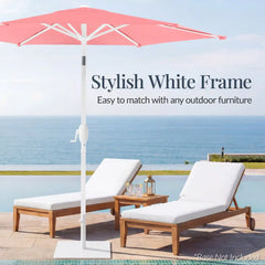 7.5ft Patio Market Umbrella with White Pole, Push Button Tilt and Crank Lift