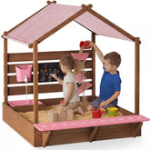 Deluxe Wooden Sandbox with Canopy & Water Table for Kids