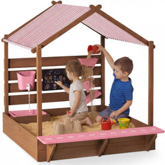 Deluxe Wooden Sandbox with Canopy & Water Table for Kids