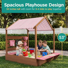Deluxe Wooden Sandbox with Canopy & Water Table for Kids