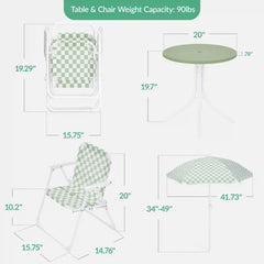 Kids Outdoor Table and Chair Set with Umbrella, Foldable Toddler Set