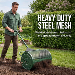 24" Compost Spreader, Steel Lawn & Peat Moss Topdresser