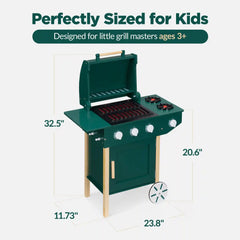 Kids Wooden BBQ Grill Playset, Pretend Kitchen Toy w/ 28 Accessories