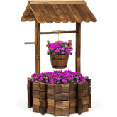21.5" Rustic Wooden Wishing Well Planter Yard Decoration w/ Hanging Bucket