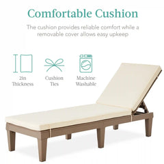 Outdoor Patio Lounge Chair, Resin Chaise Lounger w/ Seat Cushion, 5 Positions