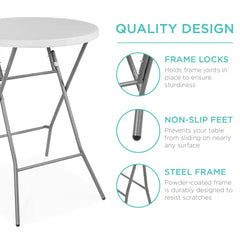 Bar Height Folding Table Indoor Outdoor Accessory w/ Thick Table Top - 32in