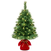Pre-Lit Tabletop Christmas Tree w/ Red Velvet Cover & Gold Cord