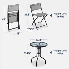 3-Piece Bistro Set w/ Glass Table, 2 Foldable Chairs