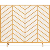 Single Panel Iron Chevron Fireplace Screen w/ Antique Finish - 38x31in