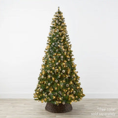 Pre-Lit Pre-Decorated Christmas Tree w/ Flocked Tips, Pinecones