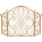 3-Panel Wrought Iron Metal Fireplace Screen Cover w/ Scroll Design - 55x33in