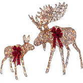 2-Piece Moose Family Lighted Outdoor Christmas Decoration Set w/ LED Lights