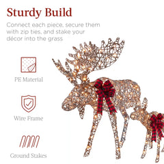 2-Piece Moose Family Lighted Outdoor Christmas Decoration Set w/ LED Lights