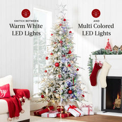 Pre-Lit Flocked Artificial Aspen Noble Fir Christmas Tree w/ Metal Stand